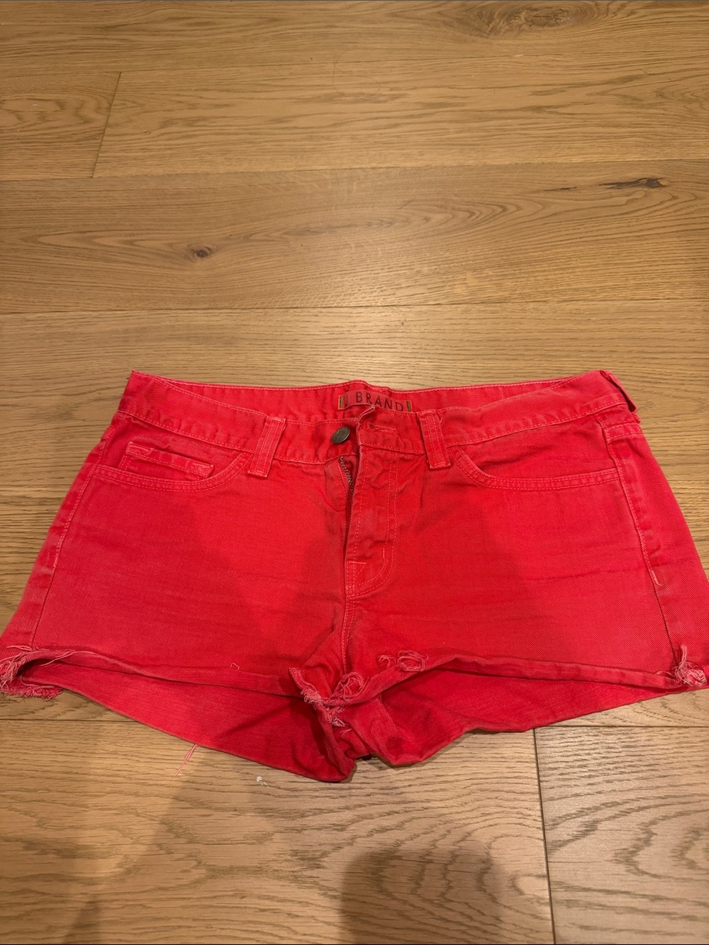 J Brand Red Distressed Denim Shorts